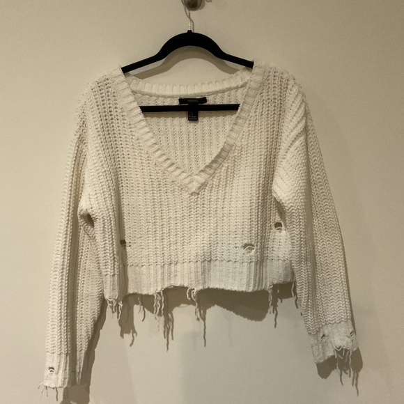 Cropped distressed knit sweater - Picture 1 of 4